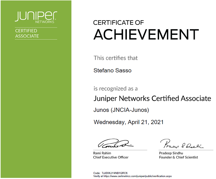 JNCIA Certificate